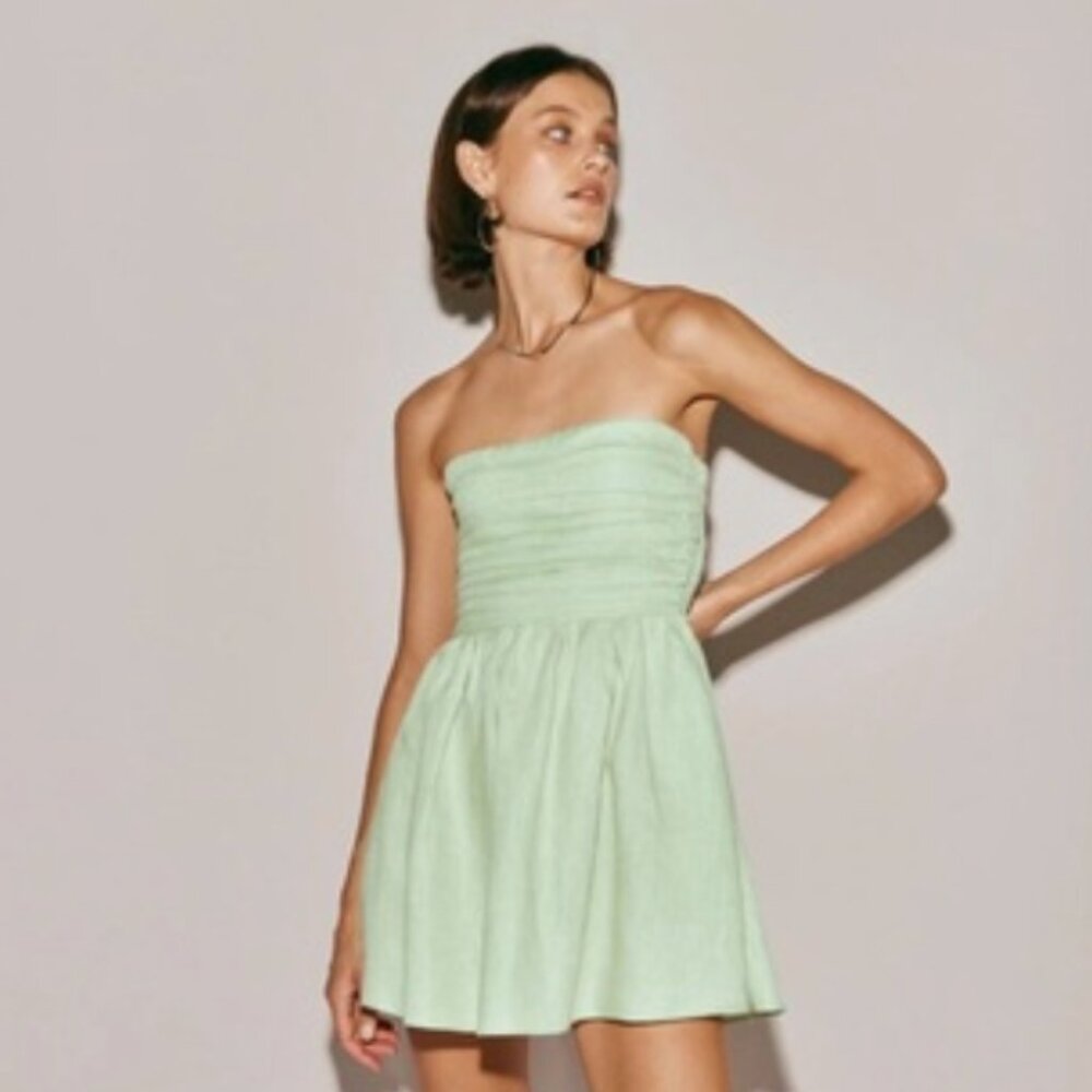VRG GRL Saint Malo Linen Mini Dress in Sage